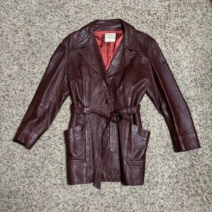 Vintage 70's/80's Leather Jacket w/tie belt